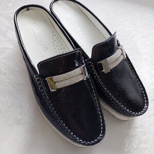 Di Chenzo Italy black patent slip-on loafers with crystal strap Women's 37.5/US7